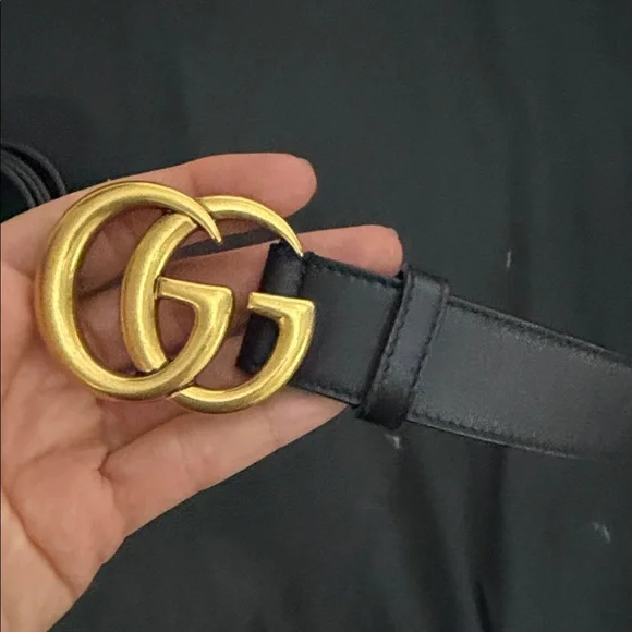 Gucci Black Belt with Gold GG Buckle display picture 2